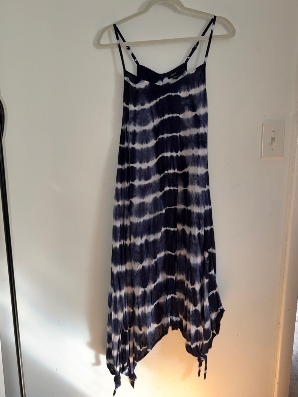 Raviya Navy & White Tie-Dye Spaghetti Strap Asymmetrical Dress